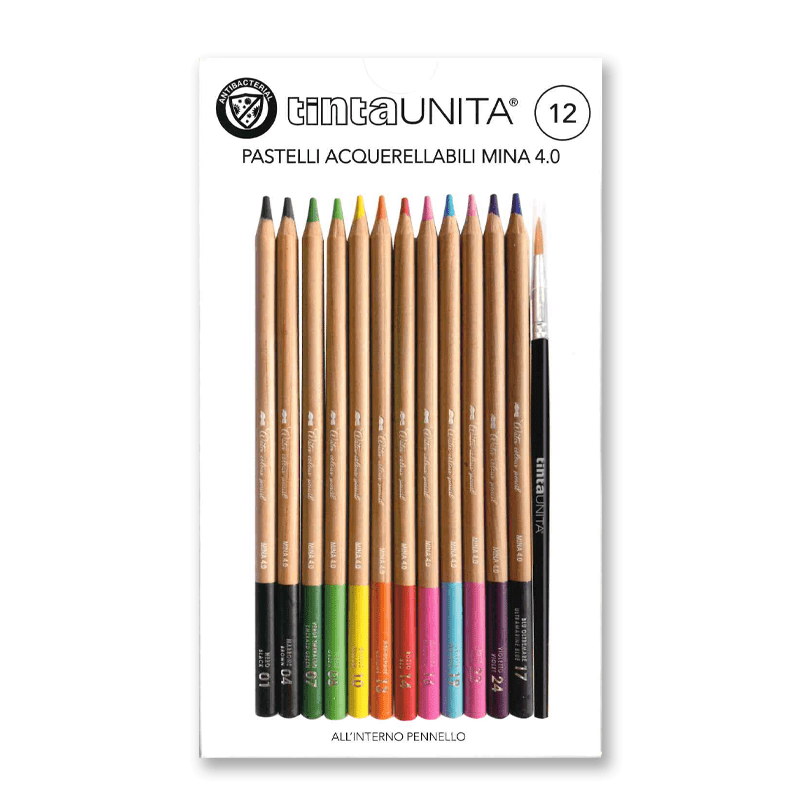 pegasus-pastelli-acquerellabili-4.0-tintaunita.png Pastelli Acquerellabili Tinta Unita Mina da 4mm Confezione da 12 Colori - immagine 1