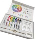 Colori a Tempera da 7pz F.to da 16ml Scatola Chiusura Magnetica e Pennello Tinta Unita