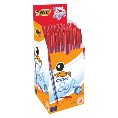 2fee6c9db11b2418c4c9c2ef8316f29b0491e60d.webp Penna a Sfera Cristal® Soft Bic - Punta Media da 1.2 MM. Colore Rosso Confezione da 50 Pz. - immagine 1