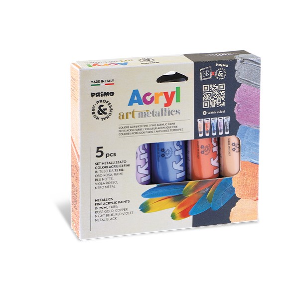 PRIMO Acryl Art Metallic Set Colore Acrilico Colori Metallizzati Conf. 5 Tubetti da 75 Ml. - immagine 1
