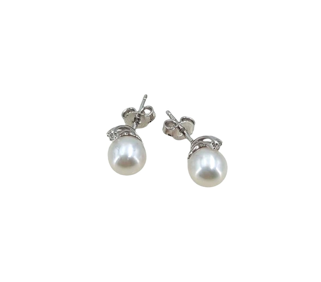 2500062-37 Orecchini Oro Perle 7mm Diamanti - immagine 1