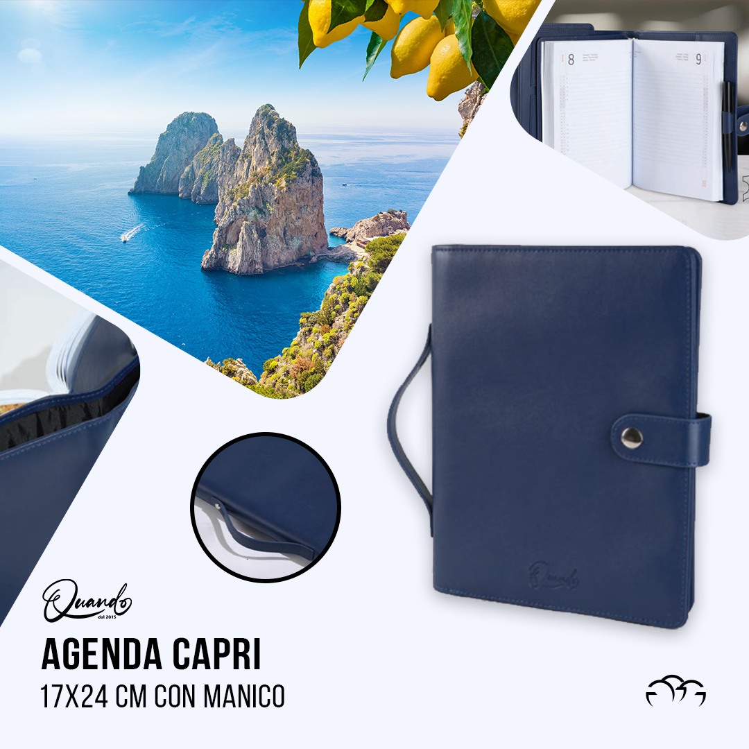 490703383_1231268429005790_7185037677691237851_n Agenda Quando 2026 Mod. Capri Giornaliera con Manico Mis. 17x24 Blù - immagine 1
