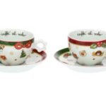 THUN - "MAGICO NATALE" Set 2 tazze medie con piattino, in porcellana, decorate diversamente l'una dall'altra