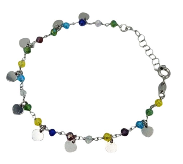bracciale-cristallicolorati-e-cuori-38 Bracciale cristalli colorati e cuoricini - immagine 1