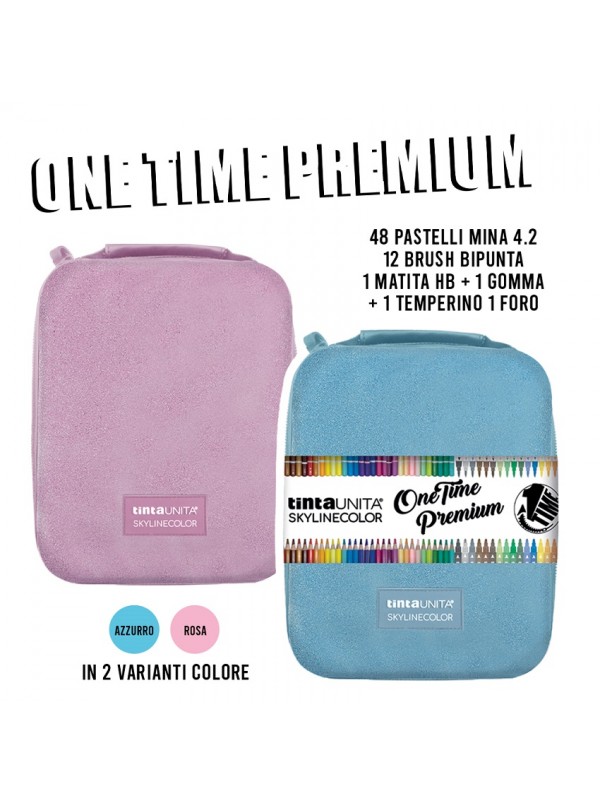pegasus-Art-Box-Rigido-TintaUnita-OneTime-Premium-Glitter-Rosa-o-Azzurro-Pastelli-e-Brush-Pen-2 TINTA UNITA Astuccio One Time SlylineColor Azzurro Glitter 63 Pz. - immagine 1