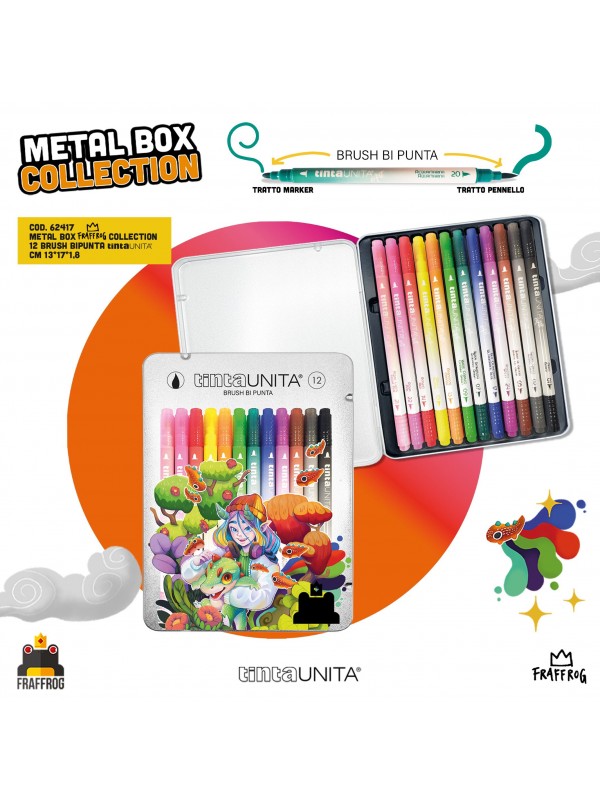 pegasus-Metal-box-Fraffrog-Collection-con-12-BrushPen-doppia-punta-TintaUnita-Lettering-1 TINTA UNITA Metal Box Fraffrog Collection con 12 BrushPen Doppia Punta - immagine 1